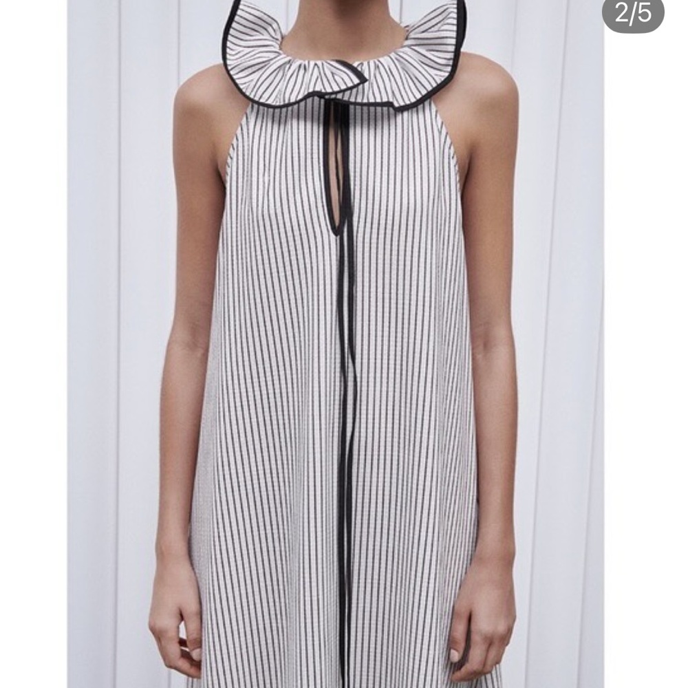 Zara Black and White Striped Midi Dress